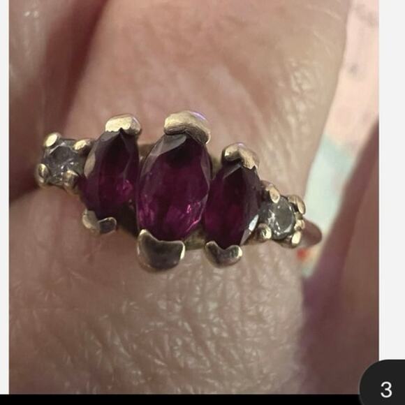 Tru Glo Vintage 14K Gold 3-Stone Ruby Diamond Accents Trilogy Ring Size 7 - Picture 5 of 14